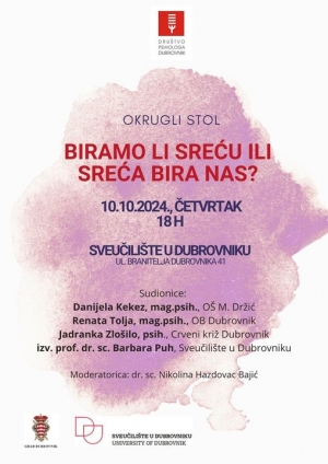 Društvo psihologa Dubrovnik - okrugli stol u povodu Svjetskog dana mentalnoga udravlja - 10.10.2024.