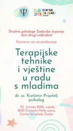 Dru&scaron;tvo psihologa Zadarske županije - poziv na predavanje - 22.4.26.