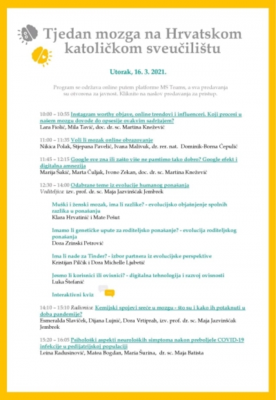 20. Tjedan mozga na Hrvatskom katoličkom sveučili&scaron;tu