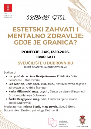 Estetski zahvati i mentalno zdravlje: gdje je granica? - okrugli stol na dubrovačkom sveučilištu - 12.10.26.