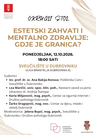 Estetski zahvati i mentalno zdravlje: gdje je granica? - okrugli stol na dubrovačkom sveučilištu - 12.10.26.